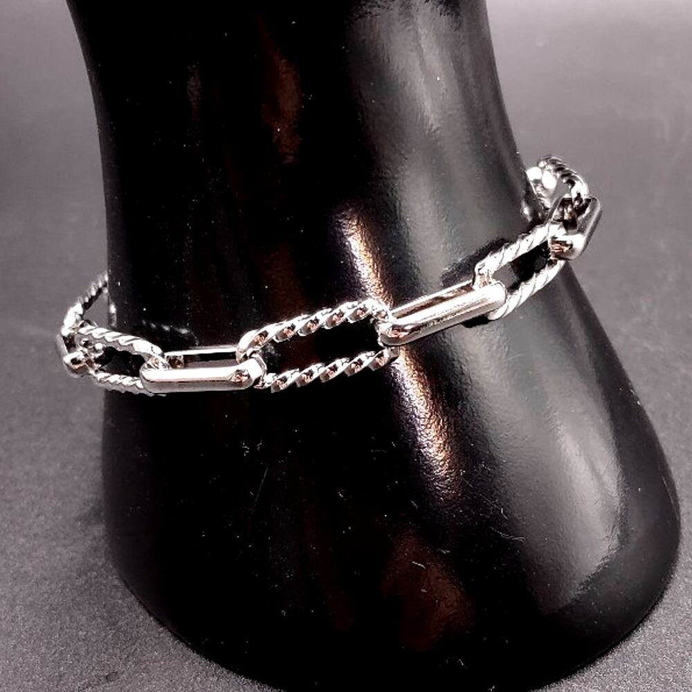 925 Silver Tone Twisted Chain Link Bracelet 90s Y2K Anniversary Birthday Gift